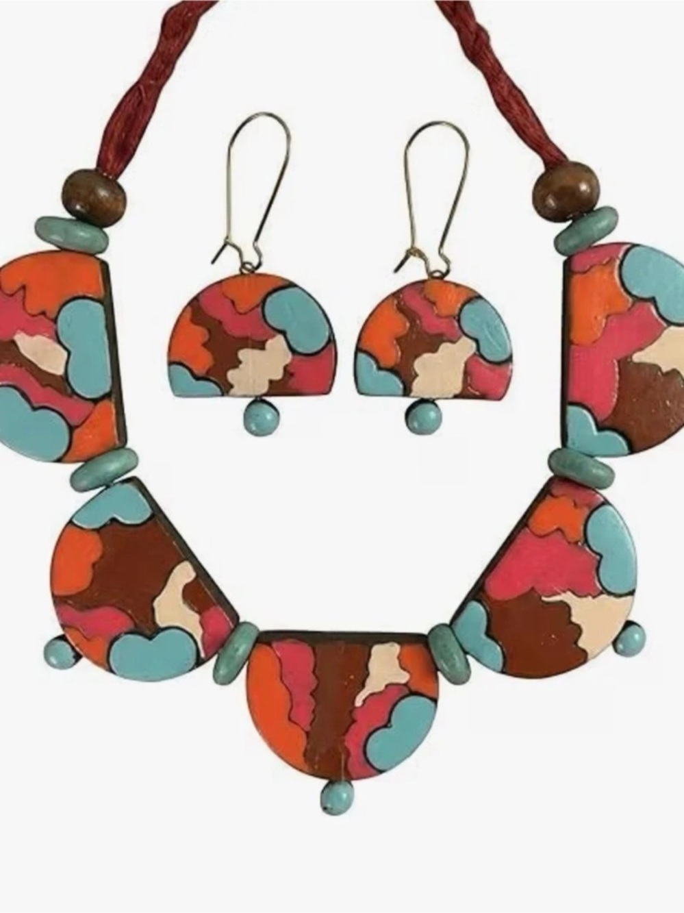 NEW Abstract Red & Blue Necklace & Earrings